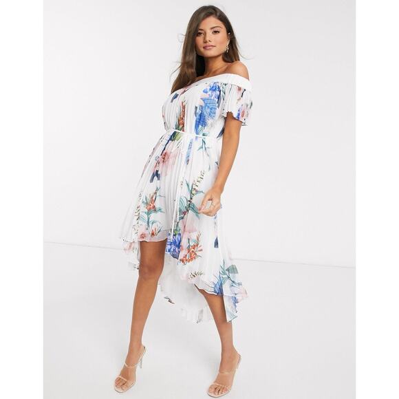 Ted Baker Luner Jamboree Pleated Off-Shoulder Hi-Lo Dress Size 2 / US 6 No Belt - Picture 1 of 9